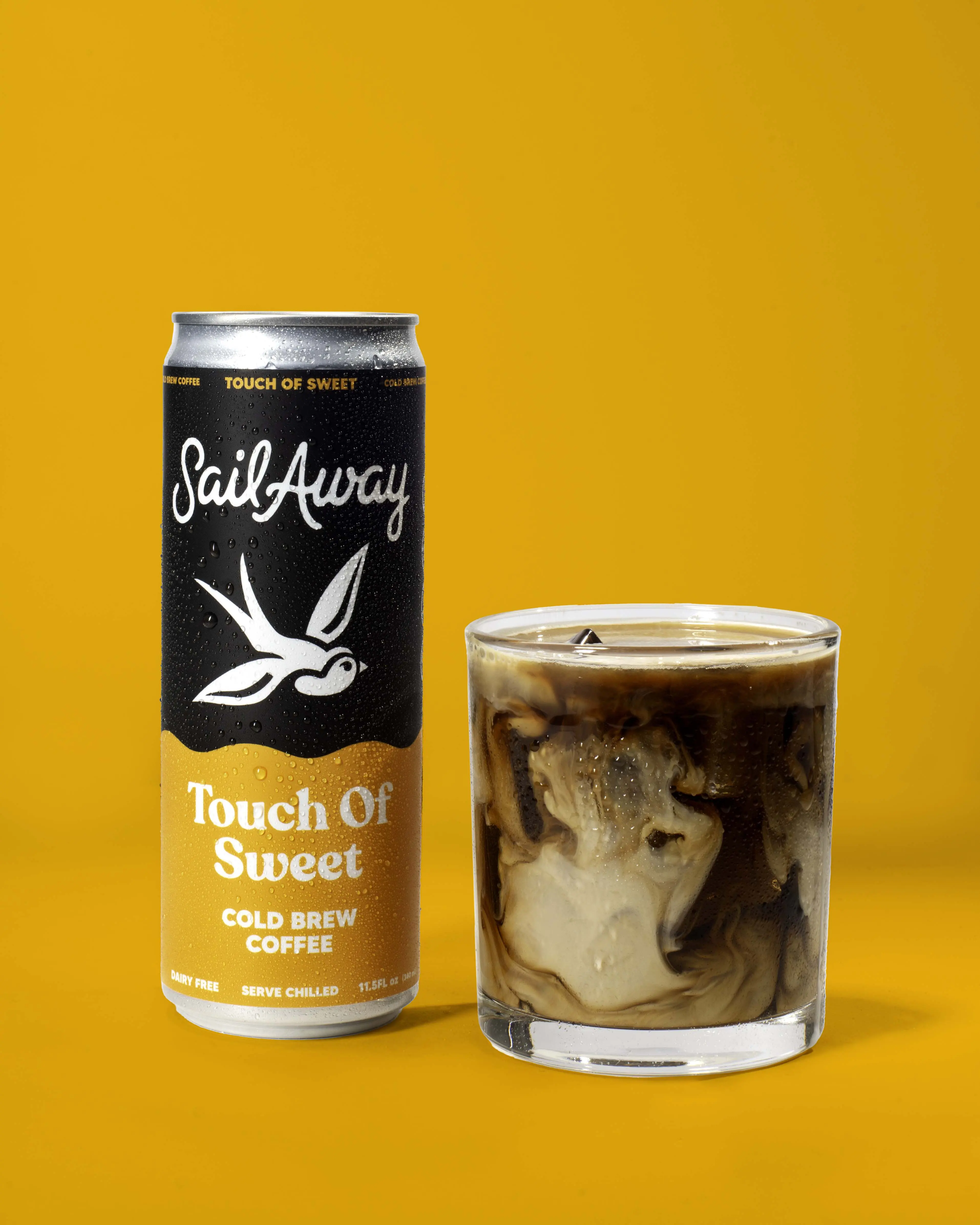 Touch of Sweet Sail Away Cold Brew Iced Coffee Beverage - 11.5oz 12-Pack, Ready-to-Drink, Dairy-Free, Gluten-Free, Vegan, 220mg Caffeine, Creamy Texture, Less Acidity, Naturally Sweet, Proprietary Blend, Natural, Smooth Finish