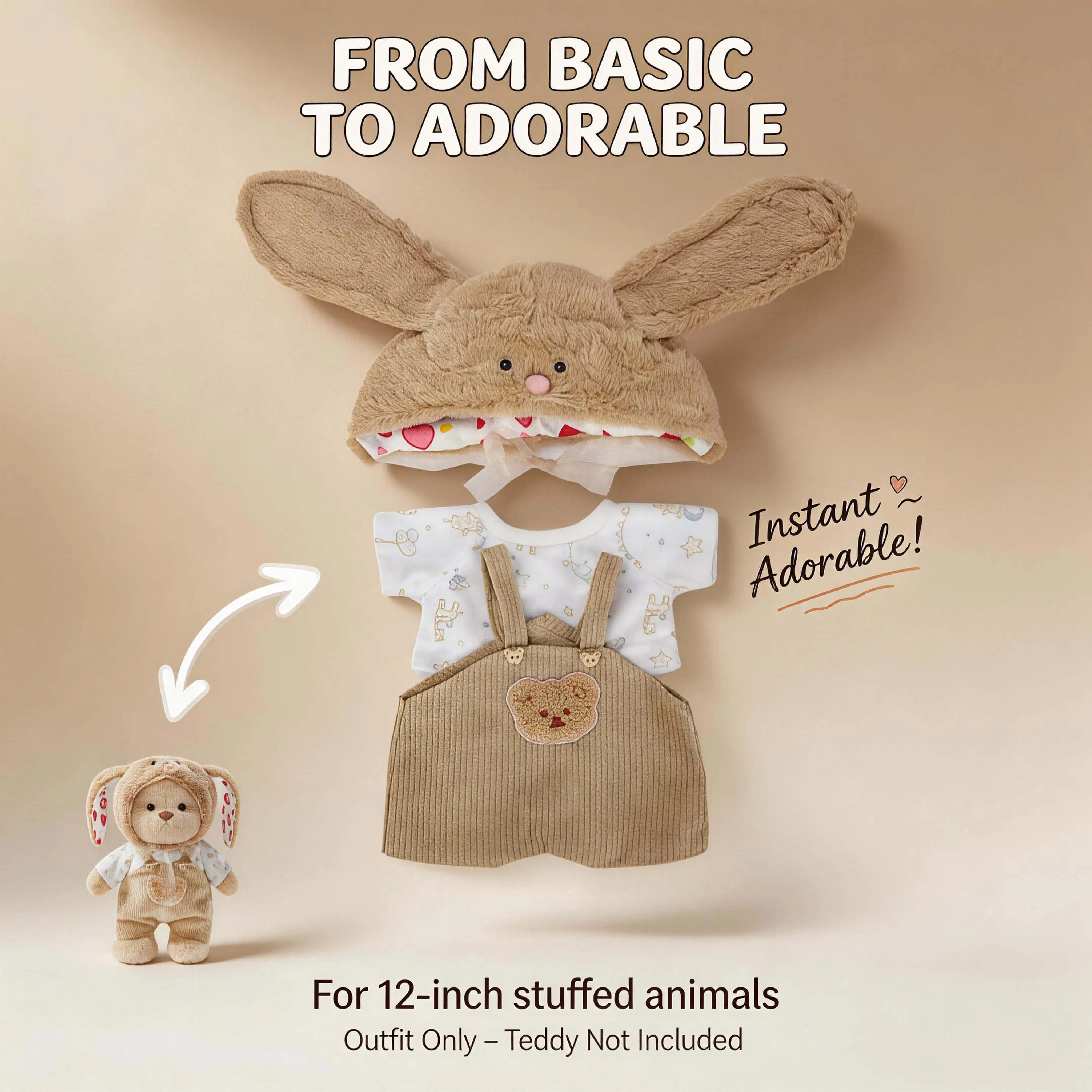 12-inch brown long-eared rabbit workwear three-pie