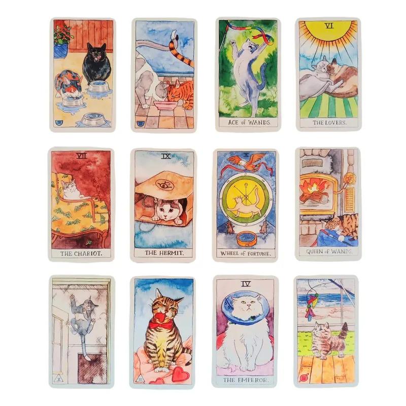 Cat Tarot 10.3x6cm Cute Cat Design English Cards A 78 Deck Visions Divination Edition Borad Games Holiday Party Playing Card