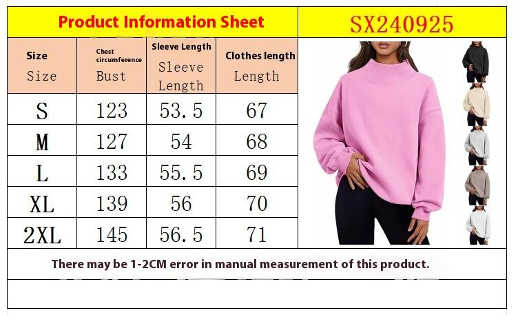 Casual Style Fleece Shirt Thick Half Turtleneck Loose Women's Sweater