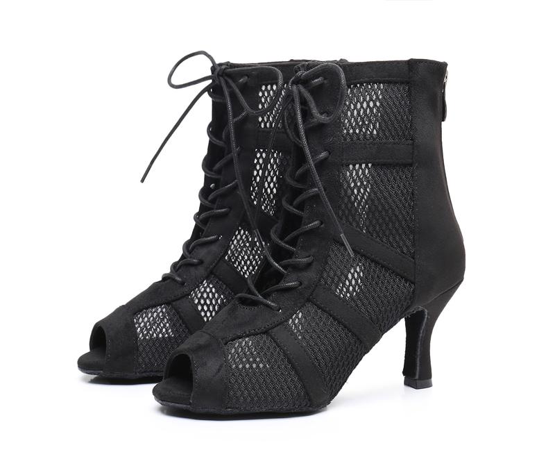 Minishion Dance Practice Shoes for Women Mesh Ballroom Sandals Heels Party Prom Ankle Booties with Zip in Black