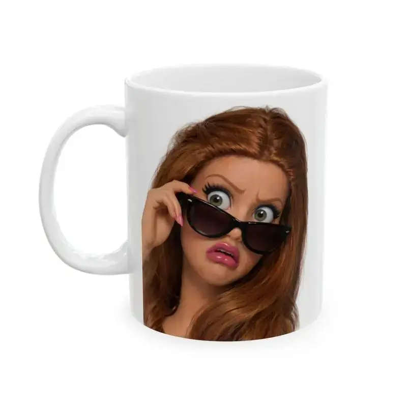 Funny Disgusted Doll Face Mug Hilarious Coffee Cup With Sunglasses
