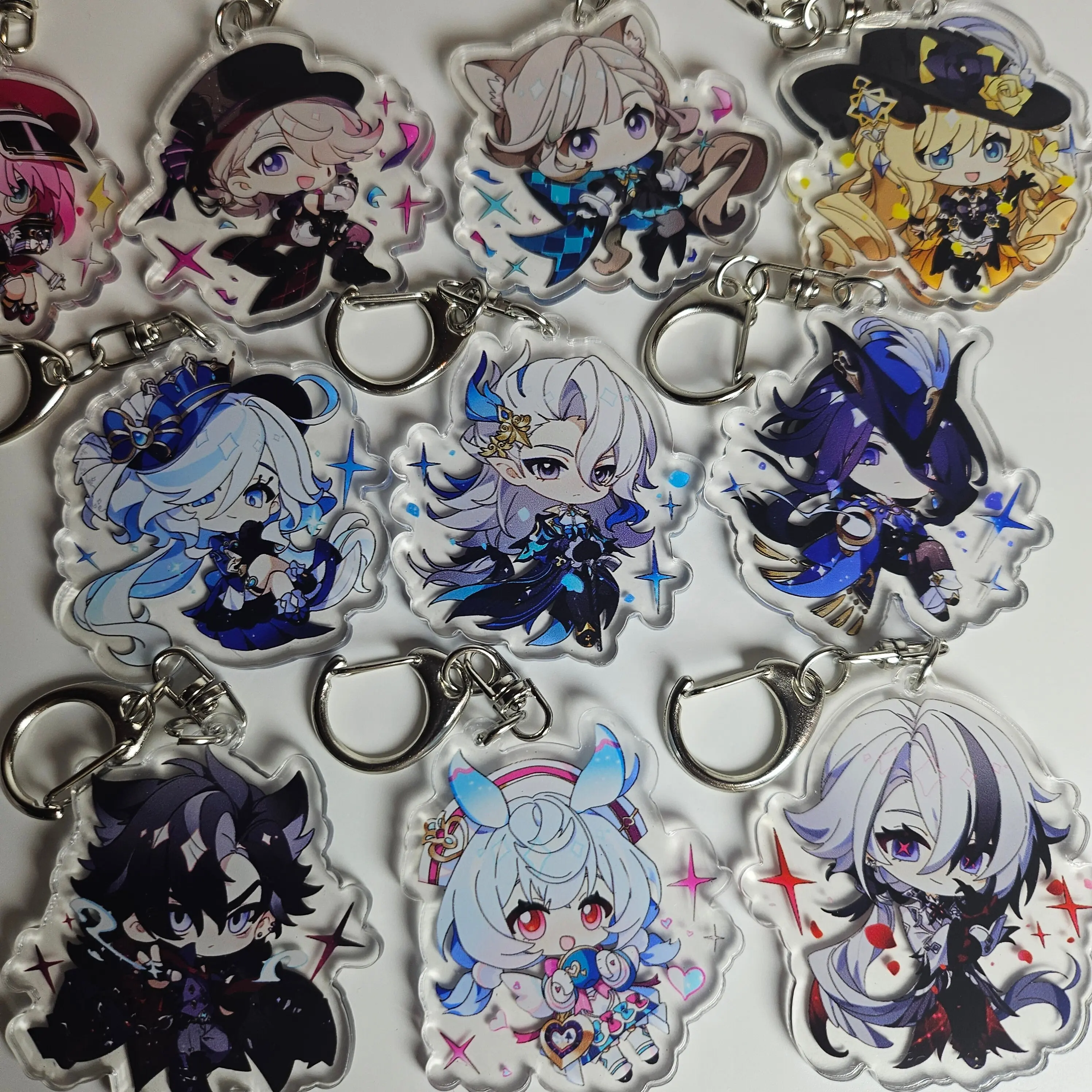 Genshin impact Acrylic Keychains - Clorinde, Arlecchino, Wriothesley, Navia, Lynette, Lyney, Furina, Neuvil - Kawaii Keyrings Birthday Gifts – Cute Acrylic Keychain Charms, Perfect Gift for Fans & Collectors