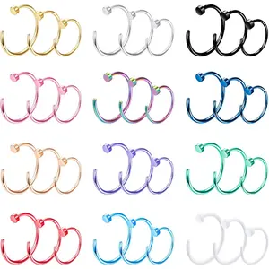 18/20/22G 36 count 316L Stainless Steel Nose Rings Hoops Nose Piercing  for Women Men Colored Hoop Nose Ring 6mm 8mm 10mm 12mm