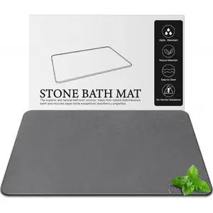 Diatomite Stone Bath Mat, Premium Non-Slip Natural Diatomaceous Earth Bathtub Fast Drying Mats for Bathroom Floor (23.6" x 15.4" Dark Grey)