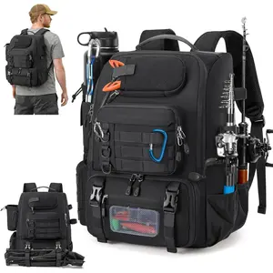 Fishing Backpack with Rod Holders & Cooler 40L Water Resistant Tackle Backpack with Rain Cover Store Fishing Gear