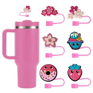 6-Pack Silicone Straw Covers compatible with Stanley 30oz & 40oz Tumblers and Water Bottle – Reusable Straw Caps & Toppers, Dust-Proof, Pink Cute Stanley Cup Accessories