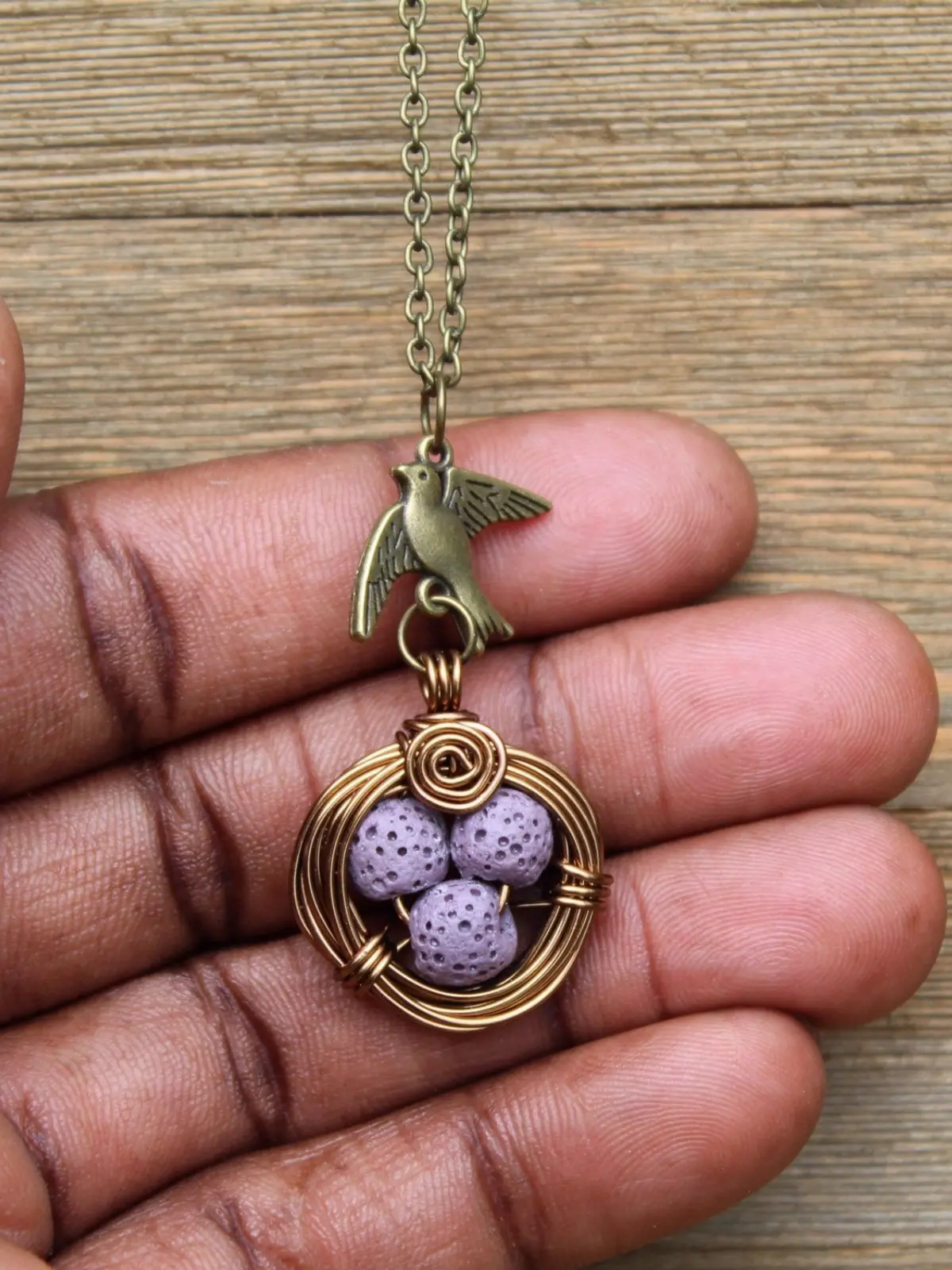 Purple Bird's Nest Necklace,  Diffuser Necklace, Bird's Nest Necklace, Lava Bead Necklace, Aromatherapy Necklace, Gift For Mom, Gift for Her