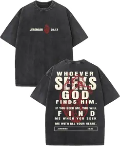 Jeremiah 29:13 Christian Verse Washed Graphic Tee, Vintage Bible Quote Oversized Cotton Crewneck, Faith-Based Streetwear Top, Unisex Distressed Print Shirt, TikTok Viral Christian Apparel for Believers