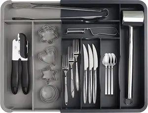 ANJUKE Silverware Organizer - Expandable Utensil Drawer Tray, Adjustable Cutlery & Flatware Organizer for Spoons Forks Knives, Easy-Clean Kitchen Customized Customized Customized Utensil Organizer
