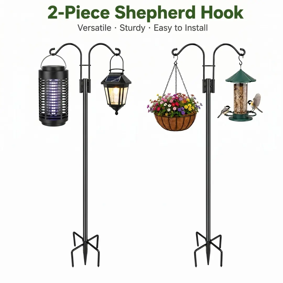 XDW-GIFTS 2-Pack Sturdy Heavy-Duty Metal 92in Hanging Pole Stands with 5 Base Prongs, Garden Bird Feeder Accessories, Father’s Day Gifts for Dads