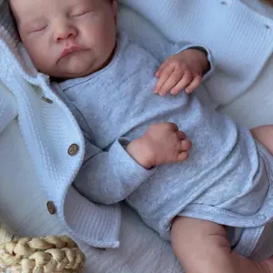 19in (48cm) Soft Silicone Reborn Levi Sleeping Baby Doll - 3D Skin with Visible Veins, Realistic Fabric Body, Weighted Stuffed Toy - Lifelike Newborn Doll, Soft Cuddly Gift for Children's Birthday, Christmas, Stuffed Doll