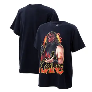 Men's Ripple Junction Black Kane Vintage Fire Text T-Shirt, Kane WWE T-shirt,  WWE legend Kane shirt, WWE Hall of Fame Kane,Graphic Print T-Shirt, Short Sleeve Crew Neck T-Shirt men gifts