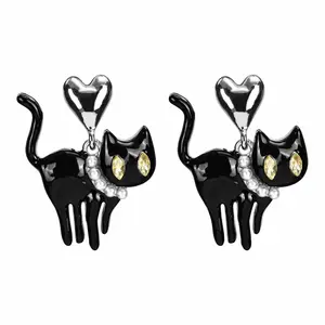 OFGOT7 Black Cat Halloween Pearl Dangle Earrings Metal Jewelry for Women