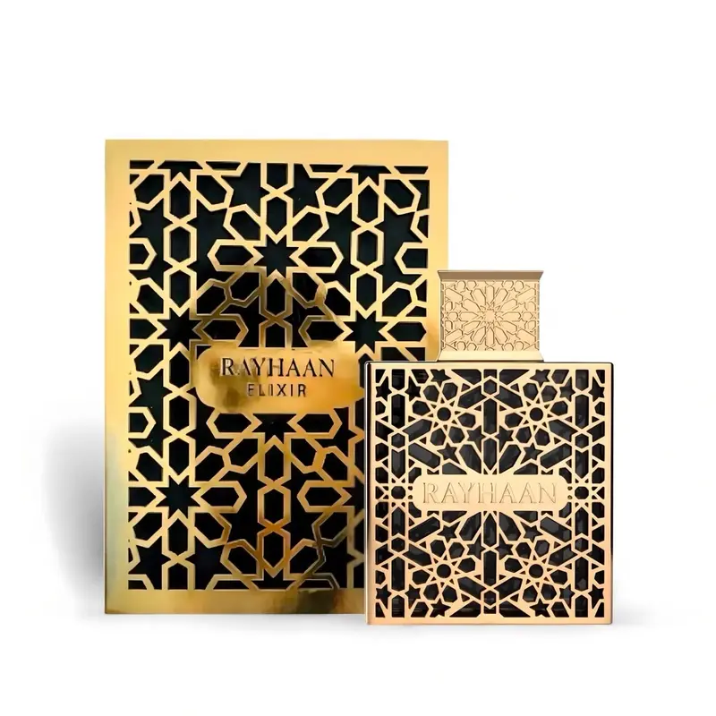 Rayhaan Elixir Unisex Aromatic Beauty Perfume Eau de Parfum Spray (3.4oz/100ml Bottle) - Citrus Woody Musk Scent with Bergamot, Lavender, Armoise, Honey, Benzoin, Warm Vanilla Base, Tonka Trail