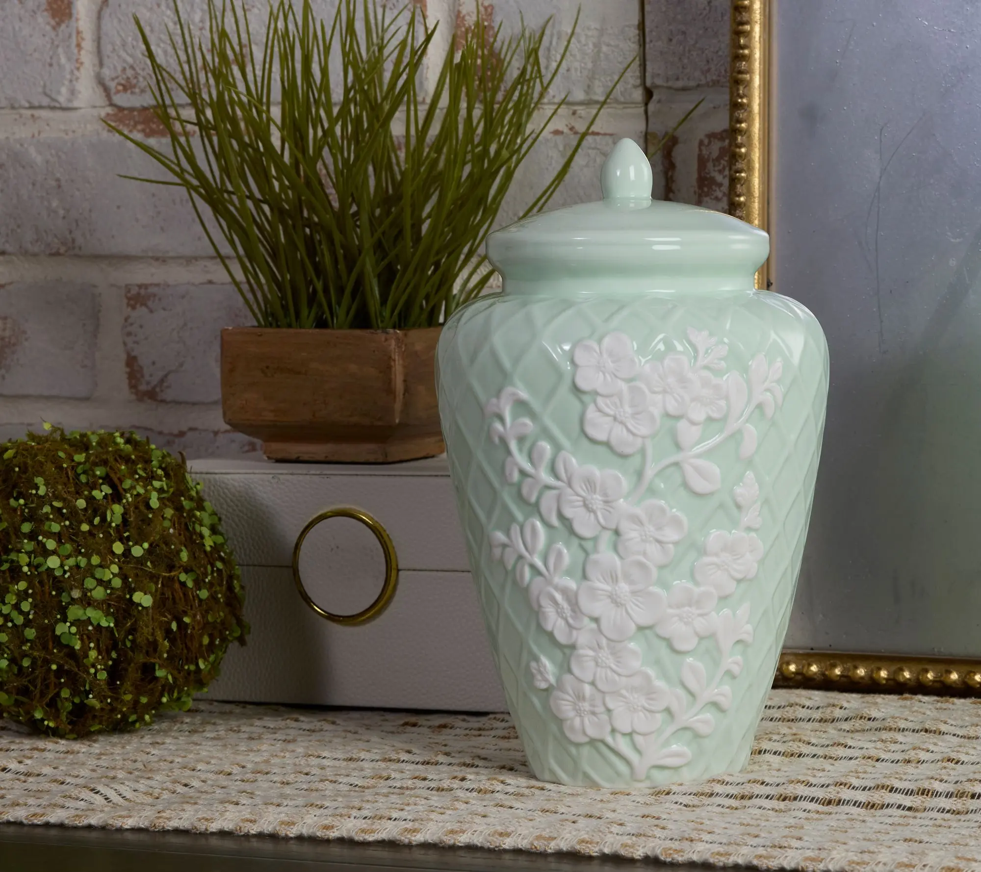 10" Illuminated Porcelain Embossed Ginger Jar 10" Illuminated Porcelain Embossed Ginger Jar