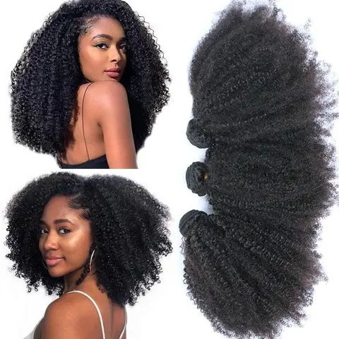Afor Female Curly Human Hair Bundles, 100% Brazilian Remy Sew-in Weave, Natural Black Double Weft Versatile Bundles Human Hair Extensions