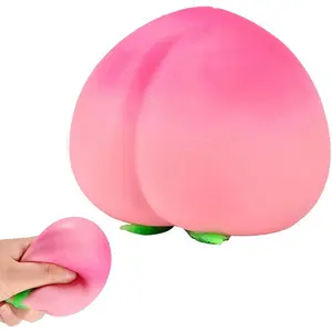 Peach Squeeze Slow Rising Stress Relief Toy,Soft Silicone Fruit Squeeze Ball with Sound for Kids and Adults,Portable Sensory Decompression Toy for Anxiety,Durable Desk Accessory