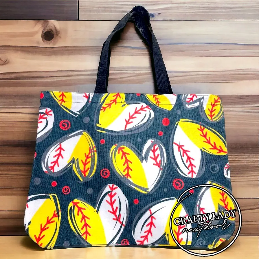 ½ Softball ½ Baseball Canvas Zipper Tote Bag