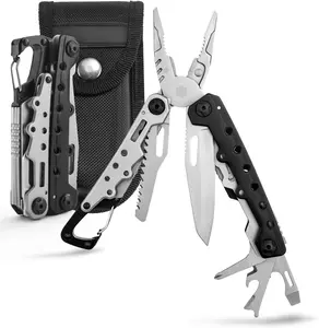 Lightweight Multitool Pliers, 11 in 1 Suspension Multi-Plier with Carabiner, Stainless Steel Portable Pocket  Multi tool with Spring Pliers, Folding , Bottle Opener and Sheath
