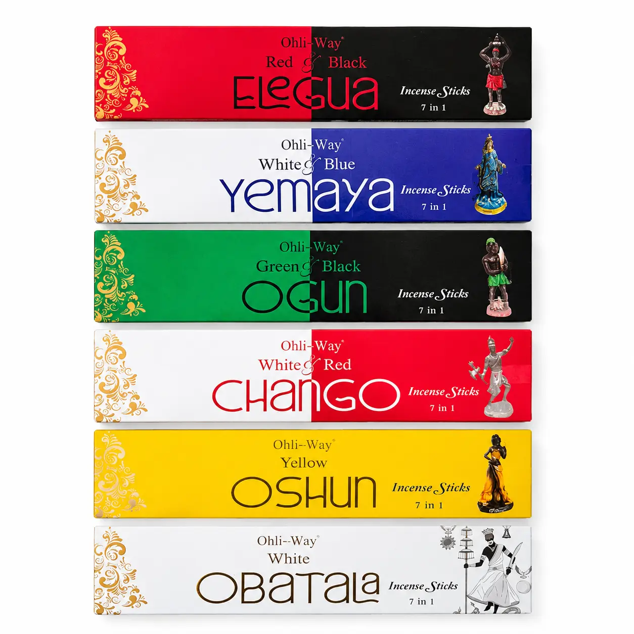 Ohli-Way Orisha Incense Sticks 6 Pack, 7 in 1 Fragrance Blend, Elegua Yemaya Ogun Chango Oshun Obatala Incense Set for Altar, Prayer, Ritual, Meditation & Spiritual Cleansing