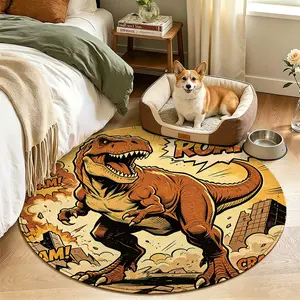 Angry Roaring Dinosaur Print Mat, Soft Round Carpet, Wear-Resistant, Easy to Clean, Pet Stain-Proof, Versatile Decorative Rug
