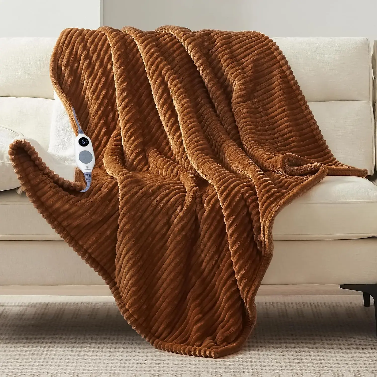 Westinghouse Heated Throw Blanket, Fast Heating Blanket, 50x120 Inch, Brown | Soft Flannel Sherpa Electric Throw with 6 Heating Levels & 2-10 Hours Auto Shut Off, ETL Certification, Machine Washable