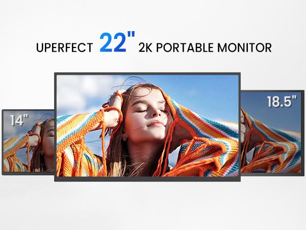 UPERFECT 22 inches 2K 60Hz Portable Monitor; 178° Wide Viewing Angle IPS Screen; Mini HDMI and HE-Type C Interface  Suitable for everyday travel work, gaming, and more; Multimedia display device, laptop accessory.