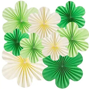 9 PCS Paper Flowers For Decoration, Party Atmosphere Setting Window Folding Paper Fan Hangers, Spring And Summer Vibrant Decoration, Three-Dimensional Wall Flower Paper Fan Decorations, Birthday Party Background Wall Decorations Paper Fans