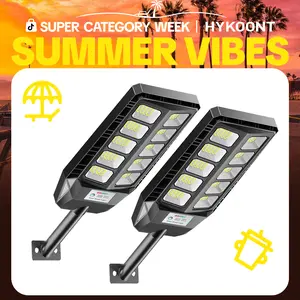 HYKOONT TW001 Solar Street Lights Outdoor Waterproof, 6500K Solar Powered Street Lights with Remote Control, Dusk to Dawn Solar Flood Light Motion Sensor Solar Parking Lot Lights for Yard, Deck, Garden Lighting Safety Modern