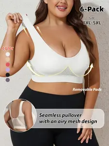 Plus Size Women's Sports Bra, High Support, Wire-Free, Yoga & Fitness Bra, Wireless & Breathable, Cooling, Lifting & Comfortable,1 Pack/3 Pack/4 Pack/5 Pack/6 Pack/8 Pack/10 Pack.