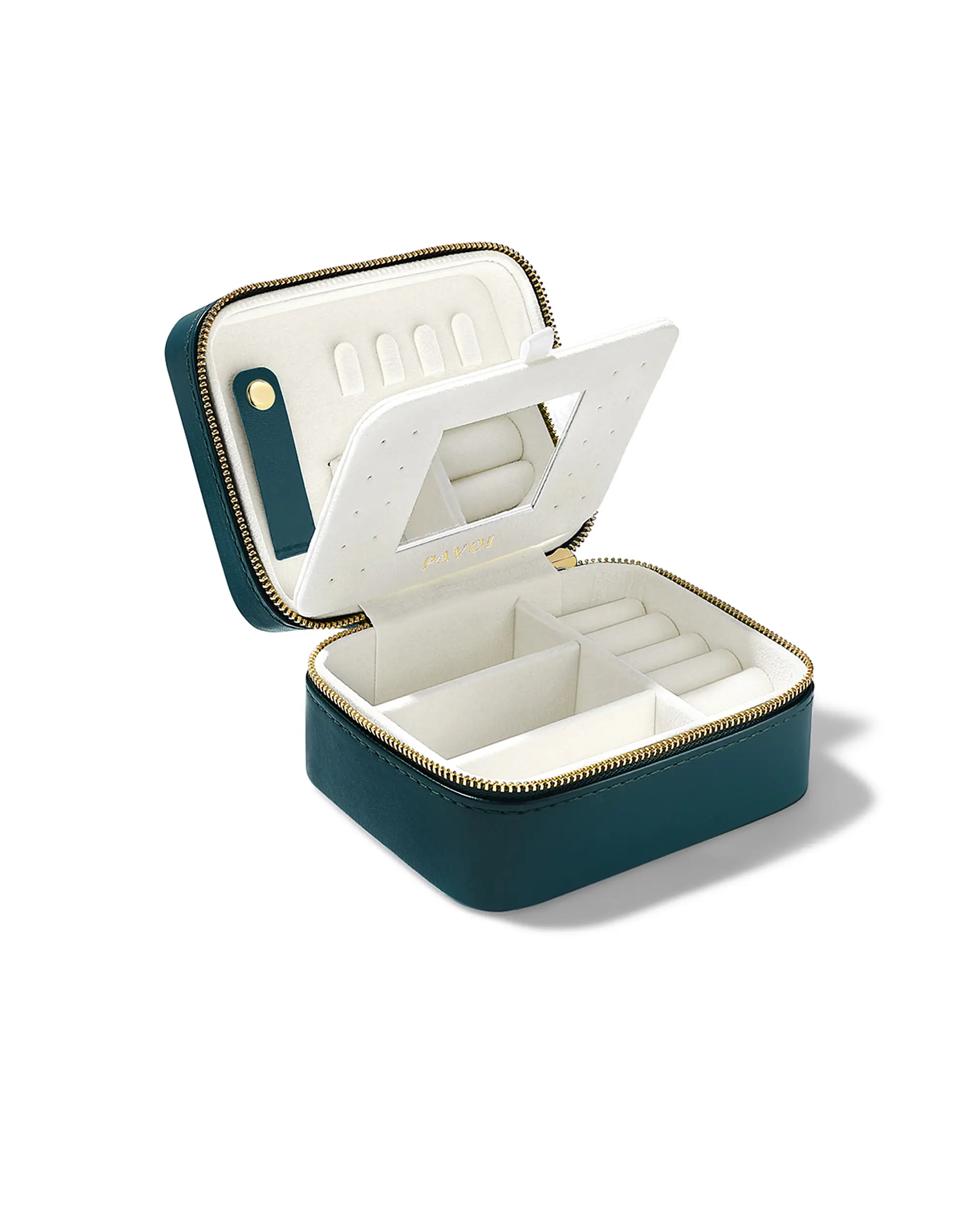 PAVOI Faux Leather Travel Jewelry Box for Women - Compact Travel Jewelry Case with Mirror - Portable Jewelry Organizer for Rings, Necklaces, Earrings,