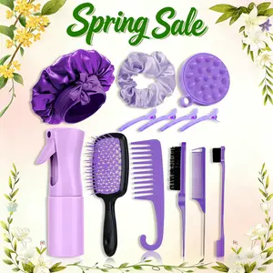 Goiple 13-Piece Hair Brush Set for Curly Hair Complete Detangling and Styling Kit with Edge Brush Scalp Massager and Spray Bottle for Daily Hair Care,valentine's day gifts for her/him