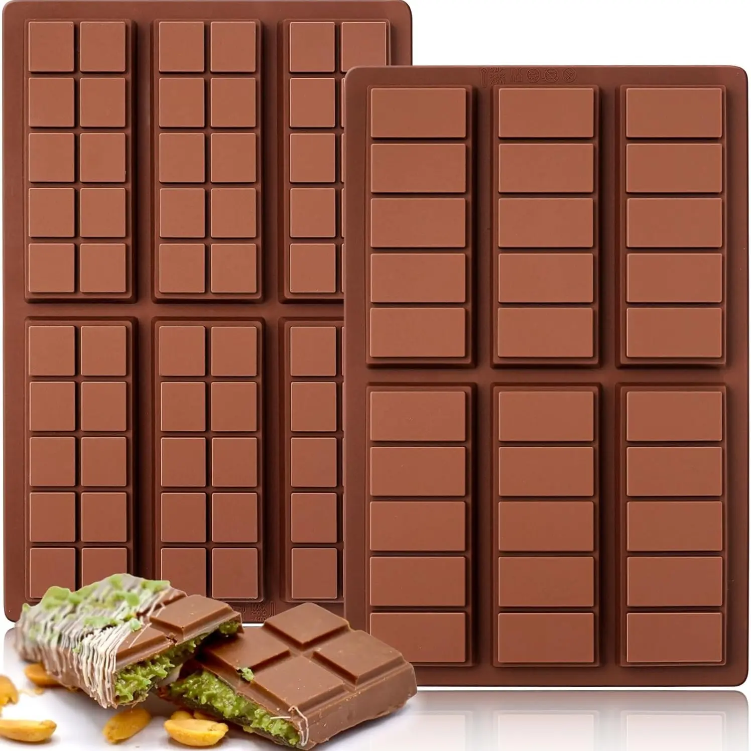 Chocolate Bar Molds Silicone Snap Deep Moulds for Filling Dubai Wax Candy Energy Protein Bars, Food Grade Non stick Home DIY Handmade Gifts, Silicone Baking Mold, Reusable Chocolate Mold, Baking Supplies