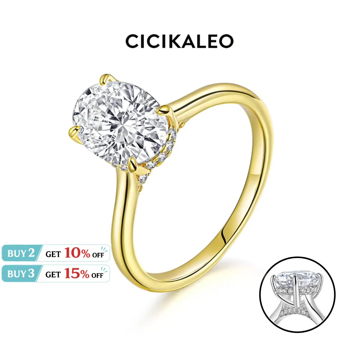 CICIKALEO 2CT Oval Cut Moissanite Rings for Women Lab-Created 18K Gold Plated Engagement Wedding Gift for Her R031 #Summervibes