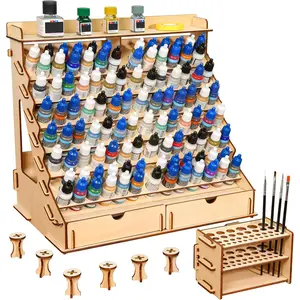 Paint Organizer with Brush Holder – 105-Bottle Holder with 6 Miniature Stands – Brush and Paint Storage for Miniature Painting