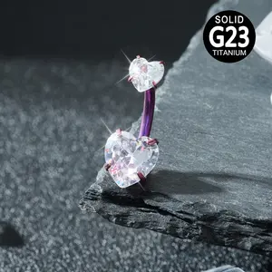 G23 Solid Titanium Belly Button Rings Navel Rings 14G Internally Threaded Belly Piercing Jewelry Heart CZ