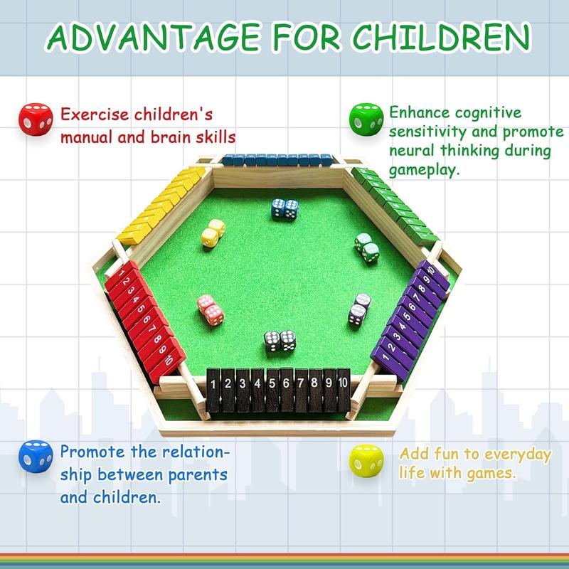 Shut The Box – Colorful Wooden Board Game for 6 Players with 12 Dice, Educational Math & Number Fun for Kids, Adults, Family, Party Game (Instructions Included)