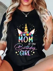 100% Cotton Unicorn Mom Of The Birthday Girl Unicorn Flower Birthday T-Shirt
