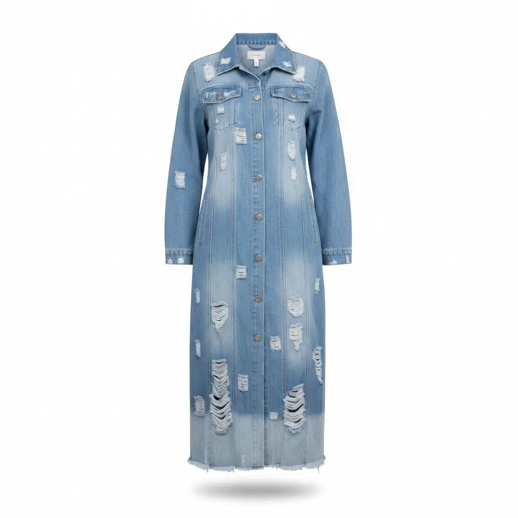 Denim Duster Coat-LIGHT DENIM