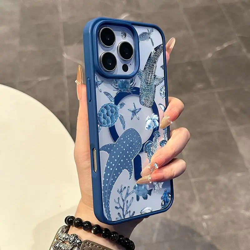 Chic Magnetic Case for iPhone17 Pro Max Plus Air/11/12/13/14/15/16/promax whales shark MagSafe Ready, Anti-Slip, Ultra Thin|   Aesthetic Touch for Daily Use Protector Cover Protection Protective