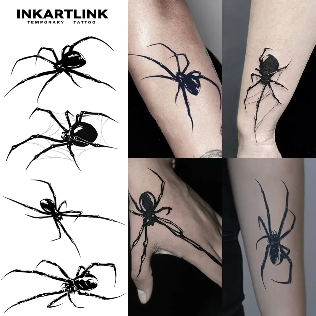 INKARTLINK Tattoo Tech Fake Tattoos - 2 Sheets Spider Series Semi-Permanent Adult Art, Waterproof, Realistic Look, No Adhesive, No Reflection, Lasts 1-2 Weeks, For Men & Women, Ideal for Swimming, Party, Fake Tattoo
