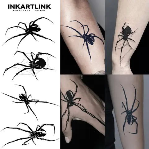 INKARTLINK Tattoo Tech Fake Tattoo Stickers - 2-Sheet Spider Series, Semi-Permanent for Adults, Waterproof, Realistic Look, No Adhesive, No Reflection, 1-2 Weeks Long Lasting, All Skin Types, Elegant Single Item, Ideal for Swimming, Party