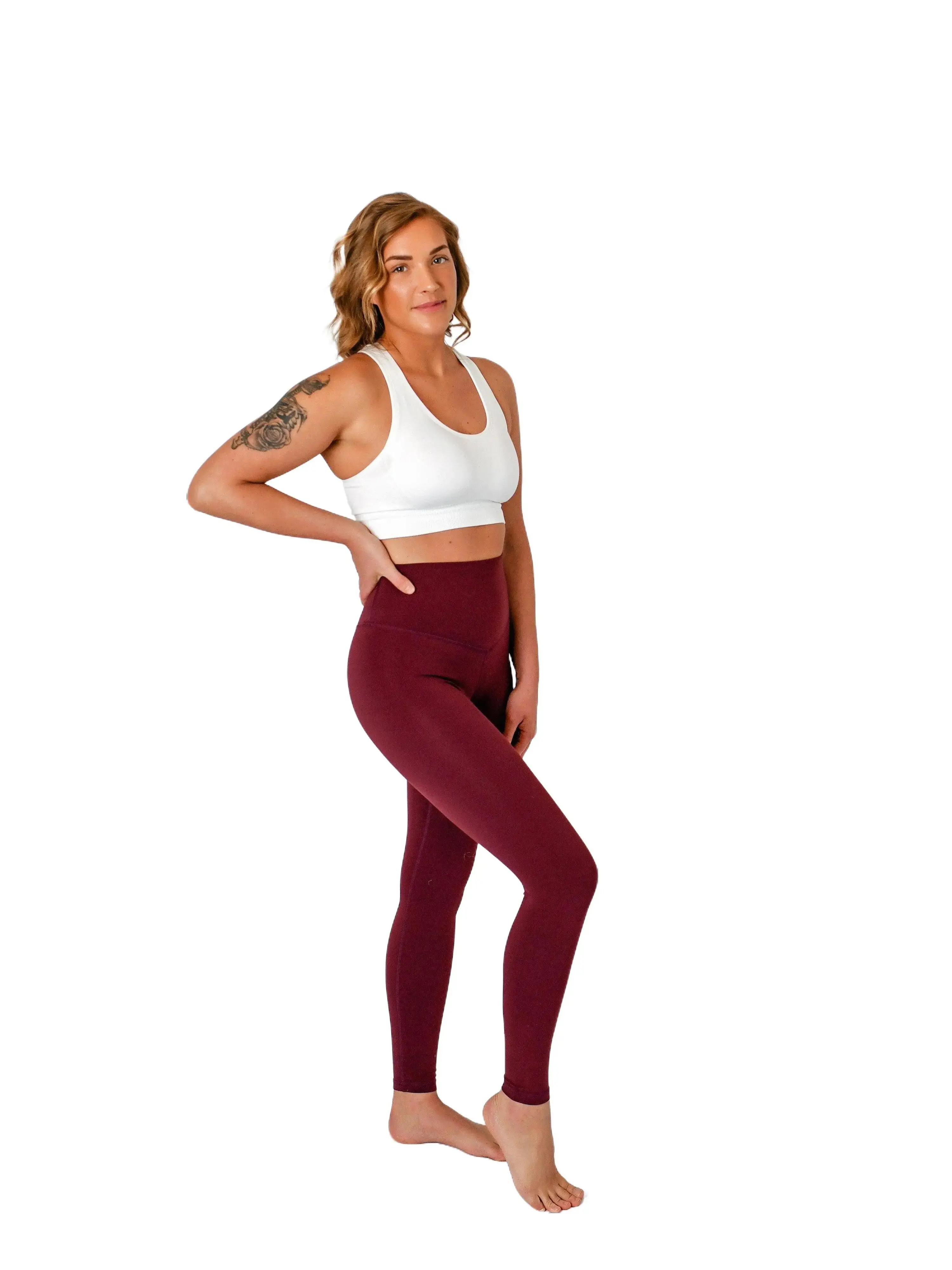 The New Everyday Legging - Maroon Slim-fitting, High-waisted, Seamless Waistband, Buttery Soft Material Comfort Fabric Athletic Compression Womenswear Basic Bottom Underwear Workout