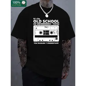 Men's Retro Graphic Cotton T-Shirt - "It's an Old School Thing" Vintage Cassette Tape Design, Soft Crew Neck, Casual Summer Tee,  Cotton, Machine Washable, Cotton T ShirtsFashion 	 Unisex T-shirts M-5XL