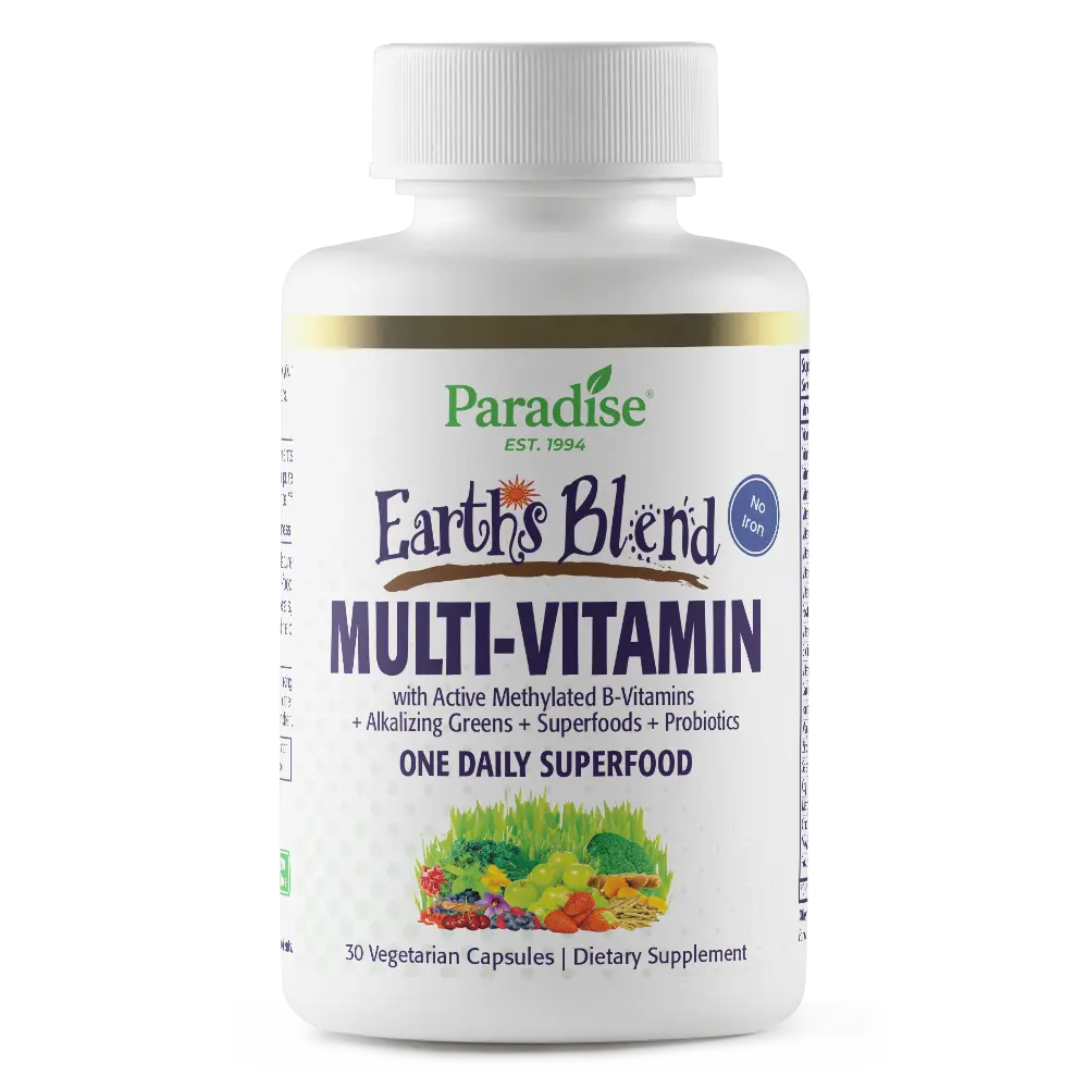 Paradise Herbs Earth's Blend, Multivitamin, No Iron, Contains Methylated Vitamins + ORAC Energy Greens, 30 Vegetarian Capsules Dietary Supplement