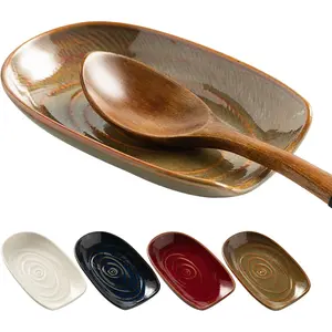 Spoon Rest for Stove Top - Ceramic Spoon Holder for Kitchen Counter, Coffee Spoon Rest, Cooking Utensil Rest, Kitchen Decor, Housewarming Gift, 1 Pack (Brown)