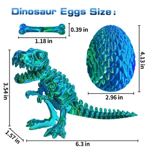 2-Pack Crystal Dinosaur Eggs with Flexible T-Rex Skeleton – 3D Printed Collectible & Desk Display