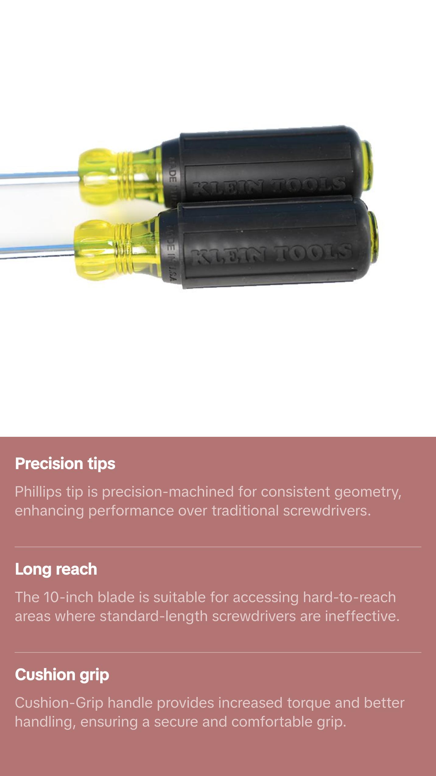 Klein Tools 85072 10" Long Blade Screwdriver Set, 2 Piece