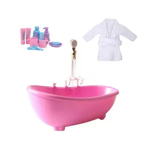 Doll Bathtub Set, 1 Set Doll Bathroom Accessories, Doll Clothes and Mini Doll Miniature house Furniture, Perfect Playset for Kids Ages 6-12